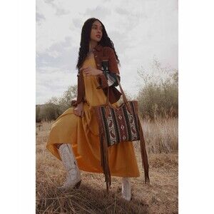 Myra Bag Handmade Mojave Tote Bag Upcycled Canvas & Cowhide Leather